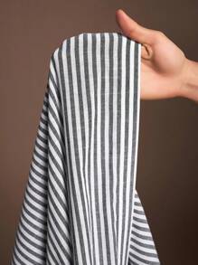 Veslaya 2025 Spring & Summer New Vacation Casual Daily Elegant Sophisticated Country Outfits For Women, Teacher Outfits For Women, Gingham Dress Suitable For Party, Birthday, Commute, Versatile Black & White Striped Woven Dress With Tie Waist, Big Pockets, Flared Skirt, Fishtail Hem, Button Down Collar Short Sleeve Maxi Dress, Plus Size - Multicolor - View 6