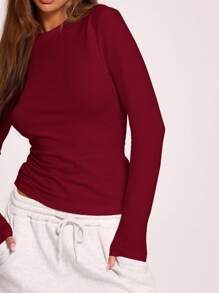 MUSERA 长袖圆领上衣 休闲度假 休闲胶囊衣橱 日常机场 假日 优雅节日 派对 情人节 春夏 - 紅色 - 查看 5