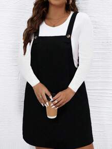 Rometta 加大码女士黑色梭织常规优雅灯芯绒背心裙 - 黑色 - 查看 4