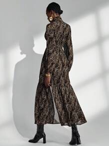 Almamuse Women's Elegant Paisley Print Long Sleeve Dress Fall Cloth For Women - Multicolor - View 3