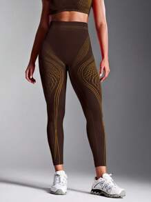 Powerista Women's Summer&Spring Gym&Fitness Sportswear Brown And Yellow Contrast Color High Waist Casual Fitness Leggings With Breathable Fabric - Brown - View 7