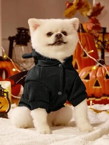 PETSIN 1 件宠物万圣节服装，猫狗通用 3D 蝙蝠装，狗衣服 - 黑色 - 查看 7