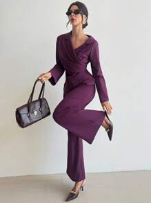 Firerie Women's Solid Color Wide Leg Loose Elegant Pants - Red Violet - View 5