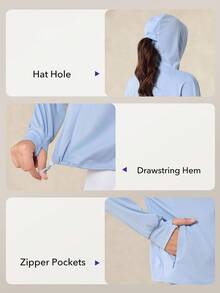 OutZeal 女士防紫外线 UPF50+ 凉爽触感连帽防晒夹克带帽孔日常休闲 - 藍色 - 查看 5