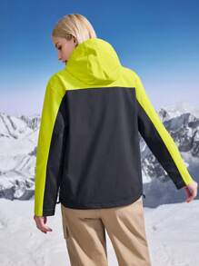In My Nature Women's Lime Green Color Block Rain Jacket,Athletic Outdoor Windbreaker,Autumn Winter Warm Coats - Yellow - View 2