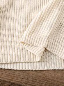 LMoss Kids LMoss Young Girl Solid Color Round Neck Bow Decor Casual Sweater, Fall Sweaters, Young Girl Fall Clothes Stitich Winter - White - View 11