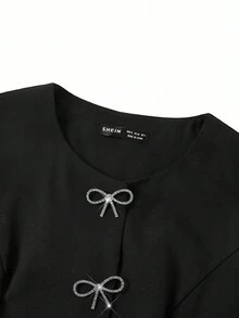SHEIN Ellevyn Áo vest không tay cổ tròn cho nữ, trang trí nơ pha lê đen, thanh lịch để mặc hàng ngày, đi làm, xuân/hè, áo sơ mi thu - màu đen - Xem 7