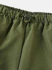 SHEIN Loose Casual Comfortable Mid-Waist Cargo Pocket Straight Leg Pants For Teen Girls Fall Winter - Army Green - View 7