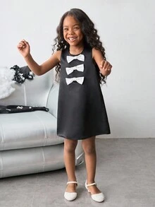 Maija Kids Maija Kids Young Girl Sleeveless Dress With Bow Decor Black Dress With White Bows Girls Black Dress With Bow Young Girls Black Dress With Bows Bow Dress Girls - Black - View 3