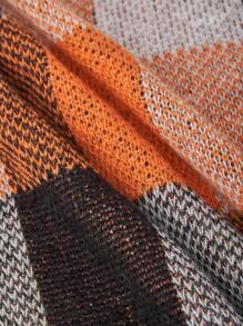 EMERY ROSE 女士圆领长袖撞色格纹休闲时尚套头毛衣，长袖上衣，针织套头衫，秋冬款 - 橘色 - 查看 6
