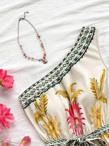 Soleia Bộ đồ liền thân một bên vai in họa tiết hoa nhiệt đới Bohemian thanh lịch có thiết kế buộc dây, phù hợp mặc thường ngày mùa xuân/hè, đi biển, đám cưới, tốt nghiệp, ngày lễ Thánh Patrick, kỳ nghỉ xuân, lễ Phục sinh, lễ hội âm nhạc - Nhiều màu - Xem 3