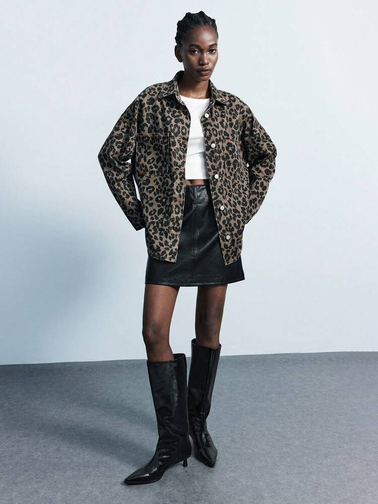 Maija Women's Leopard Print 2K Vintage Street Denim Jacket Western