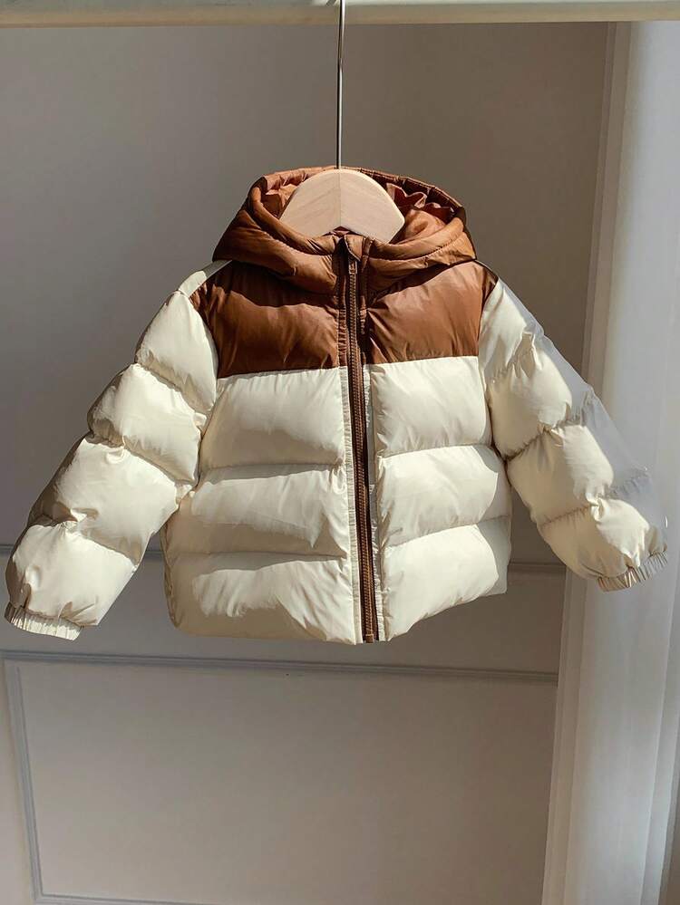 男女宝宝加厚连帽外套，可爱拼接设计，适合男宝宝和女宝宝，秋冬季 - 彩色 - 查看 8