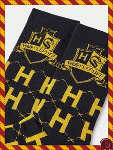 HARRY POTTER X SHEIN 1双女士舒适字母图案中筒袜 - 黑色 - 查看 2