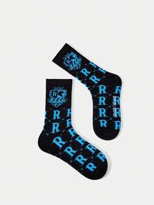 HARRY POTTER X SHEIN 1双女式彩色字母图案中筒袜 - 黑色 - 查看 3