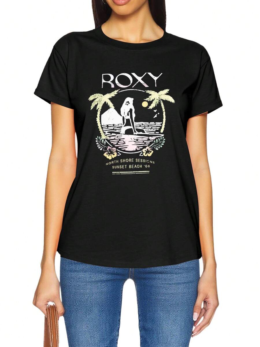 Roxy Sports Tees & Tanks Easy To Match Moisture-Wicking Breathable Training Vacation School ERJZT05699-KVJ0 - 黑色 - 查看 1