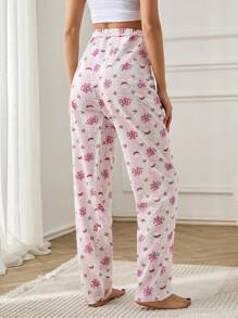 EURMUSE Women 2 Packs Cute Bear&Flower Pattern With Fake Drawstring Detail Homewar Set - Multicolor - View 6