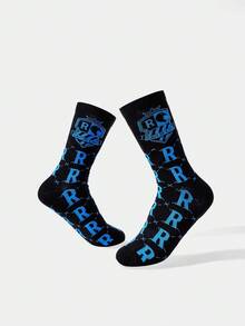 HARRY POTTER X SHEIN 1双女式彩色字母图案中筒袜 - 黑色 - 查看 4