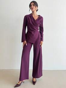 Firerie Women's Solid Color Wide Leg Loose Elegant Pants - Red Violet - View 6