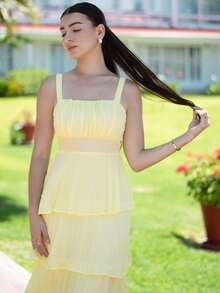 Andrea Bello Women's Summer Vacation Ruffled Hem Dress,Butter Yellow Summer Dresses For Women,Suitable For Spring/Summer Holiday, Woman Summer Outfit,Casual Outfit Vacation,Summer Outfits For Women,Sundress,Beach Outfits For Woman - Yellow - View 6