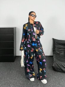 POPSWAY 2 piezas Mono de talla grande con estampado de medusa en la parte superior y los pantalones