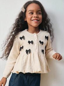 Maija Kids Maija Kids Young Girl Cardigan With Bow Decor And Ruffle Hem,In Fall/Winter - Apricot - View 1