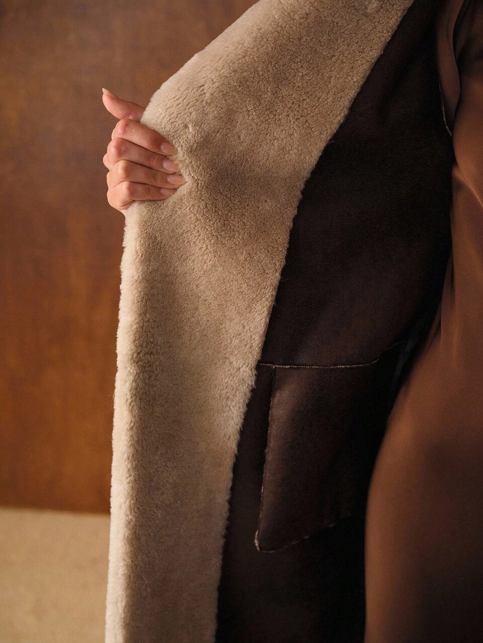ELEGANT WIDE LAPEL BELTED LOOSE LONG FAUX FUR COAT, AUTUMN/WINTER