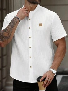 Manfinity Homme Plus Size Men's Casual Short Sleeve Shirt, Suitable For Everyday Wear - White - View 3