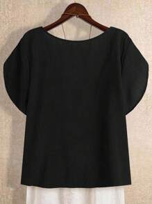 Linhara Plus Size Women's Casual Solid Color Button-Up Shirt - Black - View 2