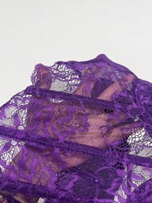 SHEIN Allurite 纯色吊带V领上衣，贝壳边设计，休闲装 - 紫色 - 查看 6