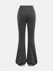 Girlism 2pcs Tween Girl Solid Color Asymmetric Waist Flare Pants Set, Back To School, Fall, Winter - Multicolor - View 4