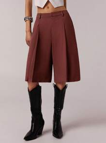 SHEIN Forever 21 Bermudas grises minimalistas para mujer para uso diario en primavera - Burdeos - Ver 4