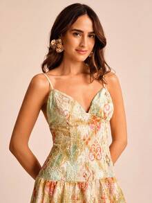 CAJUNI Damen Urlaubs Kleid mit floraler Stickerei und Rüschensaum an den Trägern - Verschiedenfarbig - Übersicht 7