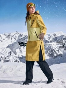 In My Nature Women's Contrast Color Waterproof Hooded Zipper Long Sleeve Outdoor Jacket - Yellow - View 3