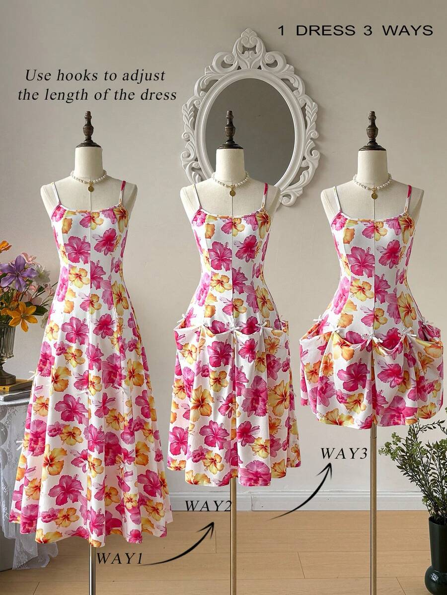 SHEIN MOD Women White Floral Multi-Wear Long Dress,Summer Boho Tea Party Holiday Beach Vacation Sundress,Milkmaid Bohemia Fall Dresses,Country Concert Outfit - Multicolor - View 1