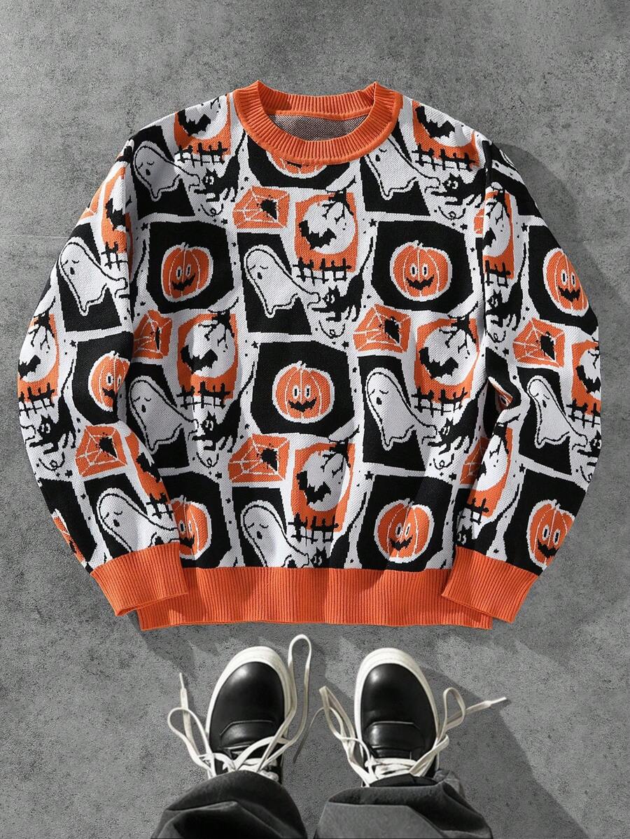 Manfinity Roghcode Men's Halloween Graphic Casual Crew Neck Long Sleeve Pullover Sweater , Fall Winter - Multicolor - View 1