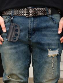 Manfinity Homme Men's Pocket Distressed Skinny Casual Versatile Jeans Ripped Jeans Men Boyfriend & Husband Stretch Washed Blue Slim-Fit For Going Out - Medium Wash - View 6