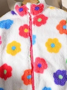 SHEIN 女童 (大号) 休闲可爱花朵羊毛夹克 - 彩色 - 查看 5