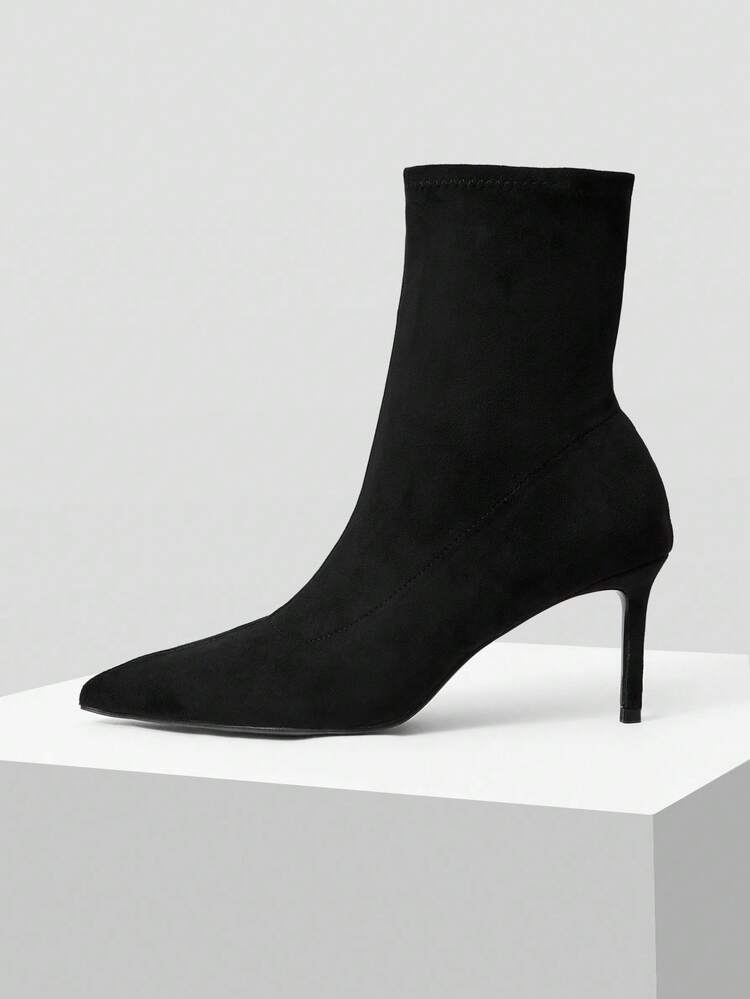 MOTF PREMIUM POINTED TOE SLIM HIGH HEEL ANKLE BOOTS, ELASTIC SLIP-ON FOR WOMEN FOR CHRISTMAS - Black - View 1