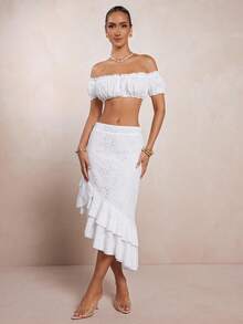 L'Amorae Rok Elegan Warna Polos dengan Detail Bordir dan Rumbai di Bagian Bawah, Cocok untuk Musim Panas - Putih - View 3