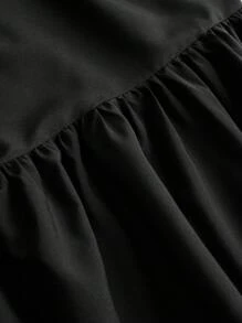 SHEIN MOD 女士黑色双层可拆卸下摆连衣裙、黑色舞会礼服、正式礼服、秋季女装、巡航女装、万圣节礼服、返校节礼服、公主女装、文艺复兴礼服、复古礼服、黑色优雅礼服 - 黑色 - 查看 5