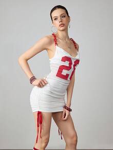 ROMWE Avant Summer Sportcore Casual Mini Dress For Women - White - View 2