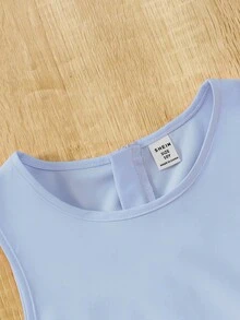 Tween Girl Bow Decor Pleated Hem Camisole Dress And White Shirt Set - Baby Blue - View 5