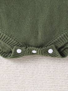 SHEIN Vintaside Kids Infant Girls' Fashionable Cute Versatile Cartoon Mushroom Knitted Romper Jumpsuit Outerwear With HatBaby Girls Sweater   Baby And Children's (Girls') Sweater, Cute Cartoon Casual Green Jacquard Mushroom Knitted Sweater, Three-Dimensional Woolen, Cute Cartoon Mushroom Shoulder Hollowed-Out Split Sleeveless Hatter With Hat. Soft And Comfortable For Spring, Autumn And Winter, Suitable For Daily Scenes, Suitable For  Scenes, Suitable For Travel Scenes, Suitable For Vacation Scenes, Suitable For Home Scenes, Suitable For Nursery Scenes, Suitable For Children To Play And Wear Fall - Green - View 4