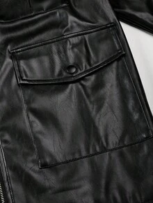 SHEIN MOD Giacca utility versatile di moda in colore unito per donna, giacca in pelle nera per donna, giacca autunnale per donna, giacca per Ognissanti per donna, giacca per rave festival per donna, top per uscire per donna, casual business per donna, ufficio per donna, concerto country per donna - nero - Visualizzare 5