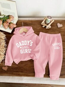 SHEIN 爸爸的小女孩❤女婴针织柔软连帽休闲宽松长袖运动衫和裤子两件套