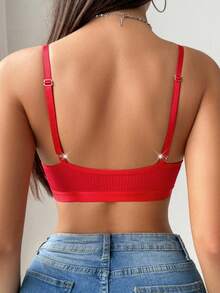SHEIN Quần lót nữ thoải mái, có gân, họa tiết ren vá - Đỏ - Xem 2