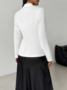 Modelyn Women's Solid Color 3D Floral Decor Long Sleeve Waist Fitted Elegant Blazer Fall Cloth For Women - White - View 2