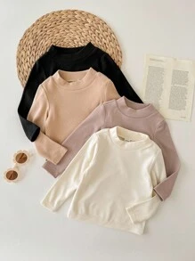SHEIN Bộ 4 áo len dài tay trơn màu dễ thương cho bé gái, đa năng cho mùa thu/đông - Nhiều màu - Xem 6