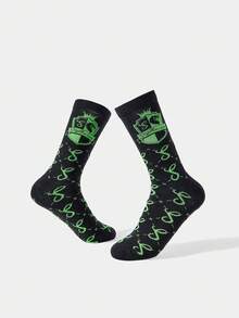 HARRY POTTER X SHEIN 1 双女士徽章菱形格纹中筒袜 - 黑色 - 查看 4